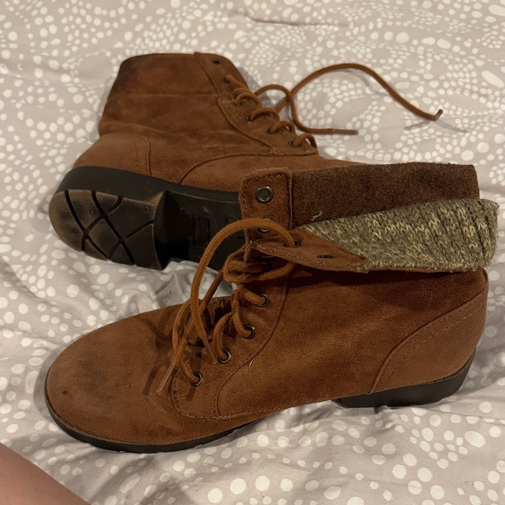 Brown Lace-Up Ankle Boots